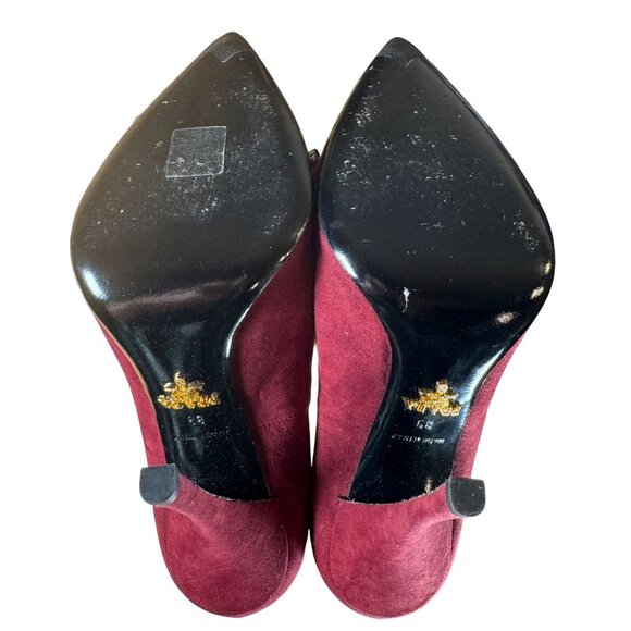 Prada Burgundy Red Suede Pointed Toe Heels Pumps w/ Bow Accent Size 39 - Picture 9 of 11